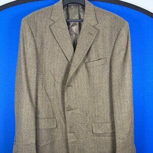 Oscar De La Renta Herringbone Tweed Blazer 46L Lambswool Cashmere Sport Coat